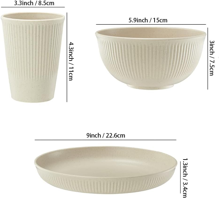 HOMIEST 18Pcs Wheat Straw Dinnerware Sets Unbreakable Reusable Dinnerware Set Kitchen Cups Plates and Bowls Sets Dishwasher Microwave Safe Plates