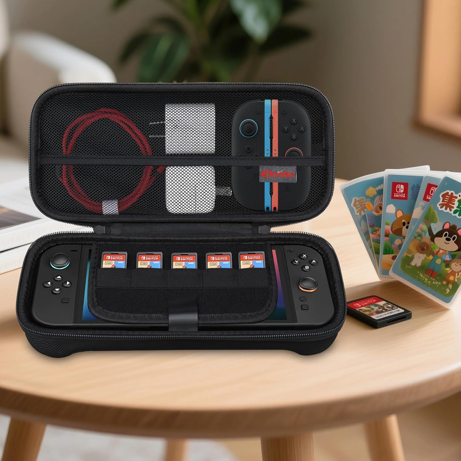 Elonbo Carrying Case for Nintendo Switch 2 (2025), Switch 2 Games Controller Grip Hard Travel Bag, Game Player Organizer Holder, Mesh Pocket Fits Joy-Con Cables, Black - Purple-Blue image number 6