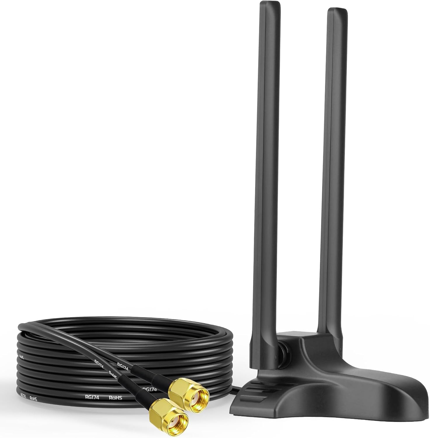 Bingfu Wifi 6E Antenna with Magnetic Base, 3Dbi Gain Tri-Band 2.4/5.8/6Ghz RP-SMA Antenna with 2M Cable for Wi-Fi Router, Pcie Wireless Network Card, USB Adapters, Desktop PC