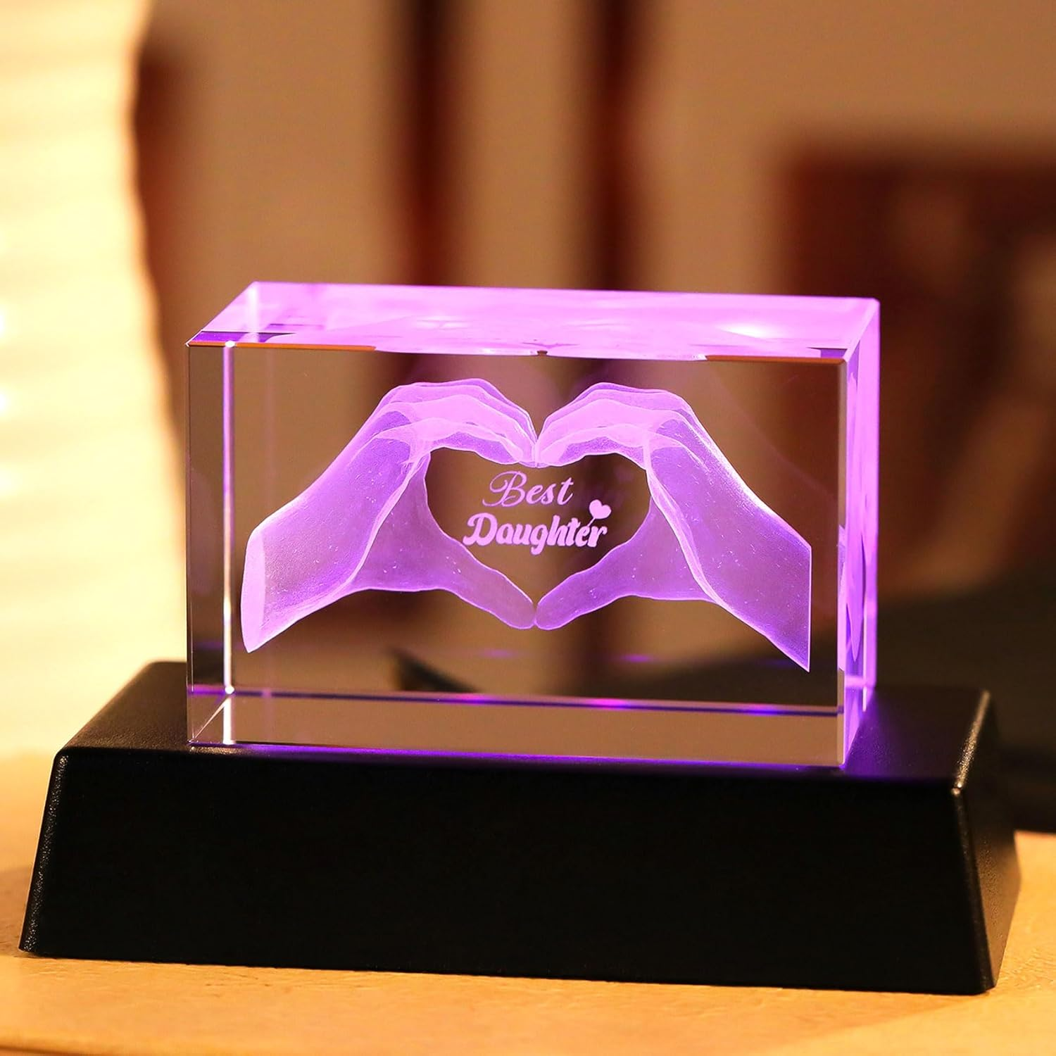 Crystal Best Mum Birthday Gifts Figurines, Glass Engraved 3D Heart in Hands Funny Night Light Ornament for Mummy on Christmas, Love Keepsake Presents for Mother'S Day from Daughter or Son