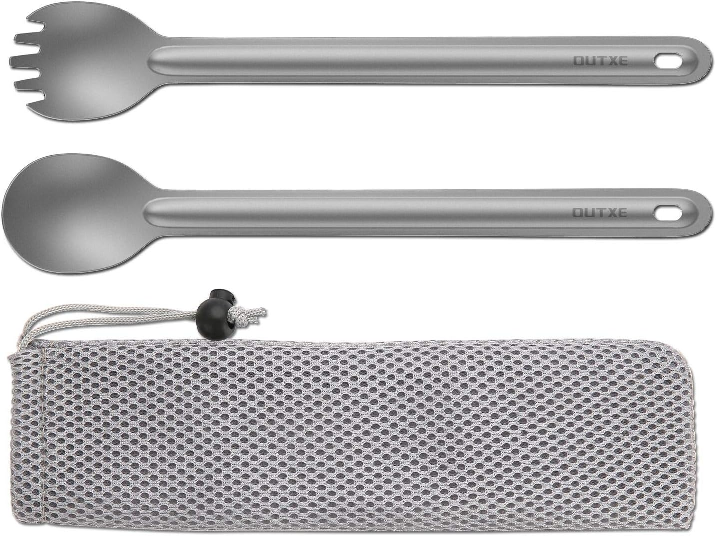 OUTXE Titanium Long Handle Spork and Spoon, 8.7" Soup Spoon, Camping Spork and Spoon, Eco-Friendly Coffee Spoon, Spork and Spoon Set