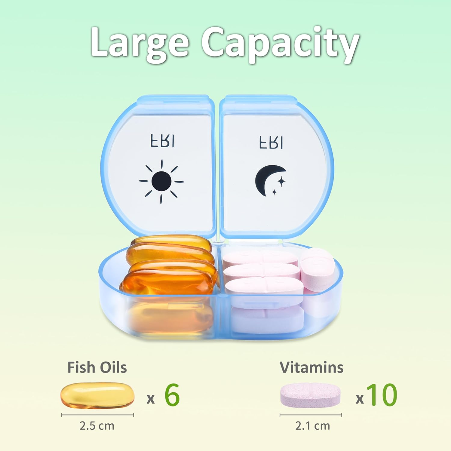 Fullicon Large Pill Organiser 2 Times a Day, Easy to Use Weekly Daily Pill Box, Secure AM PM Medicine Organiser, Durable Pill Container Case, Portable Travel Tablet Organizer (Clear Rainbow) image number 6