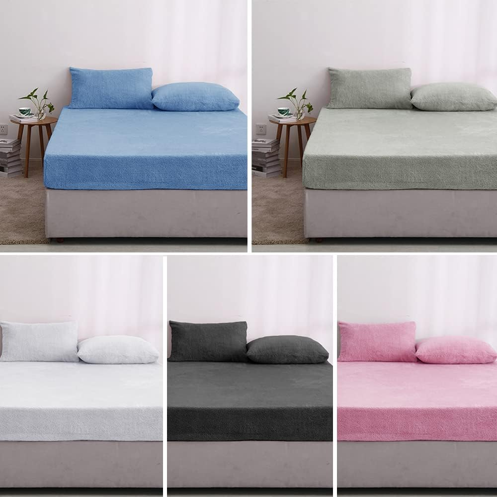 Super Warm Teddy Bear Fleece Fitted Sheet Set All Size Winter Thermal Fleeced Sheet (Grey, Double)