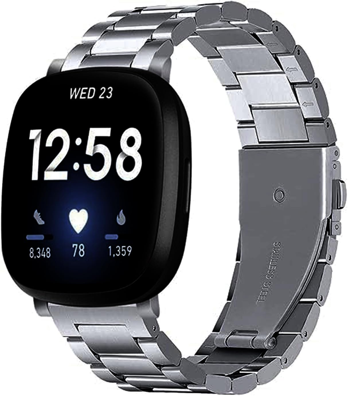 Compatible with Fitbit Versa 4/Fitbit Sense 2/Fitbit Versa 3/Fitbit Sense Metal Bands,Stainless Replacement Steel Straps for Women Men,Adjustable Metal Watch Bracelets,Wristbands Accessories