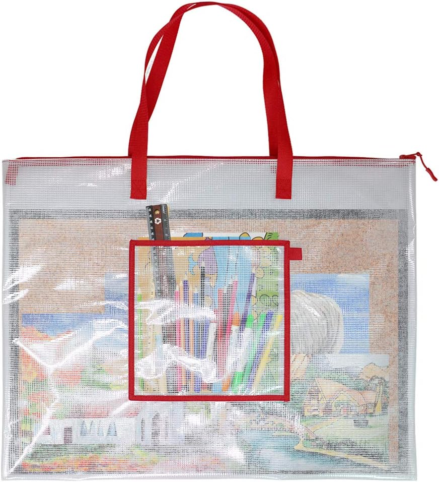 Foyu Art Portfolio Bag Poster Storage Bag with Pocket,Transparent Bag for Bulletin Boards,Poster Board,Large Posters,Painting (Red, Small) image number 1
