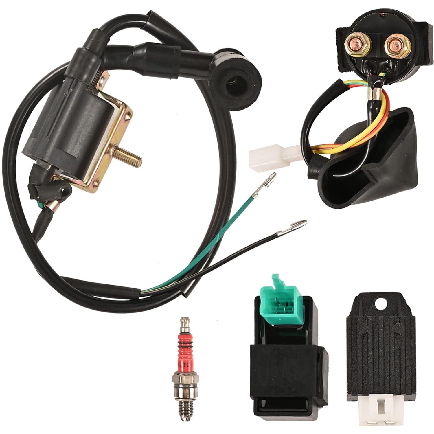 Full Wiring Harness Loom Solenoid Relay Spark Plug Coil Regulator CDI for 4 Stroke ATV 50Cc 70Cc 90Cc 110Cc 125Cc Dirt Pit Bike Buggy Quad Electric Start Engine