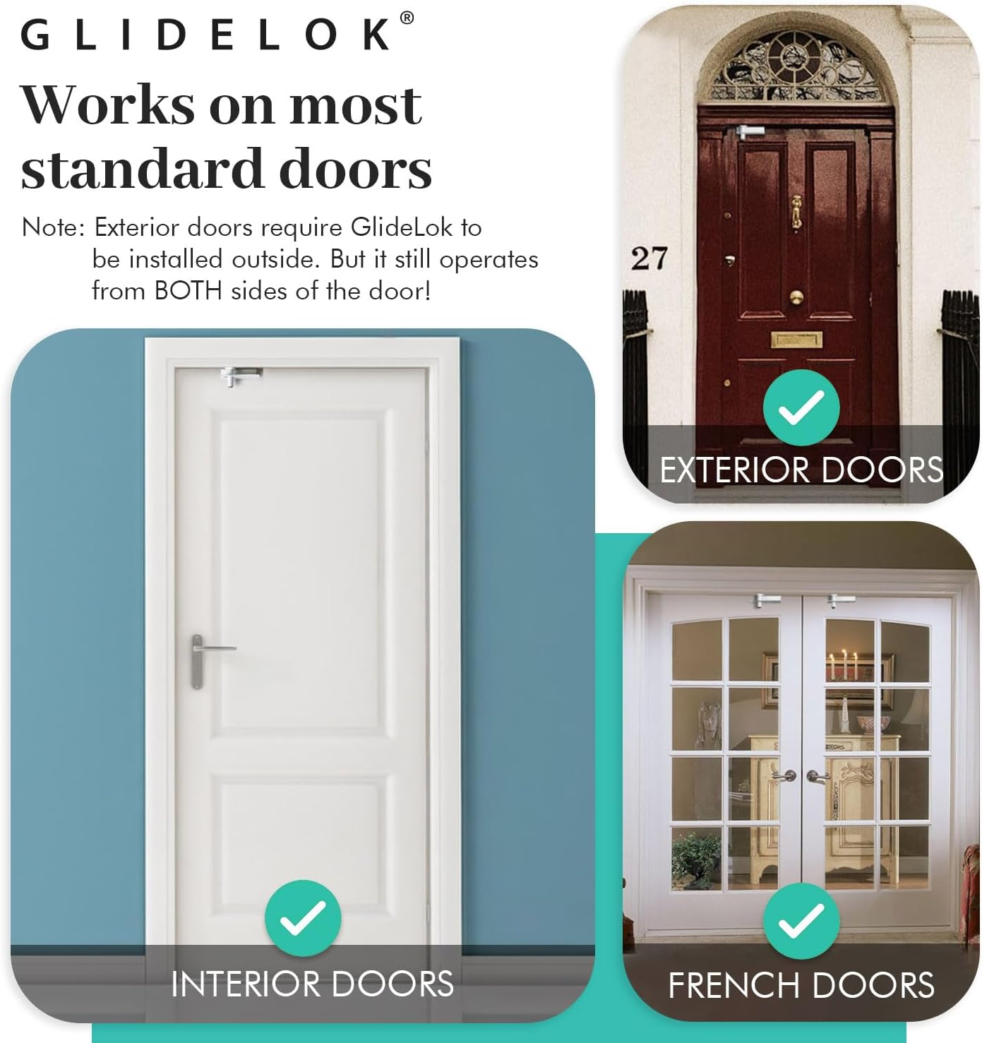 2 Pack &ndash; Glidelok Child Safety Door Top Lock | for Interior & Exterior Doors | Lock & Unlock from Both Sides | Stop Kids, Pets, Dogs & Cats from Opening Doors image number 1