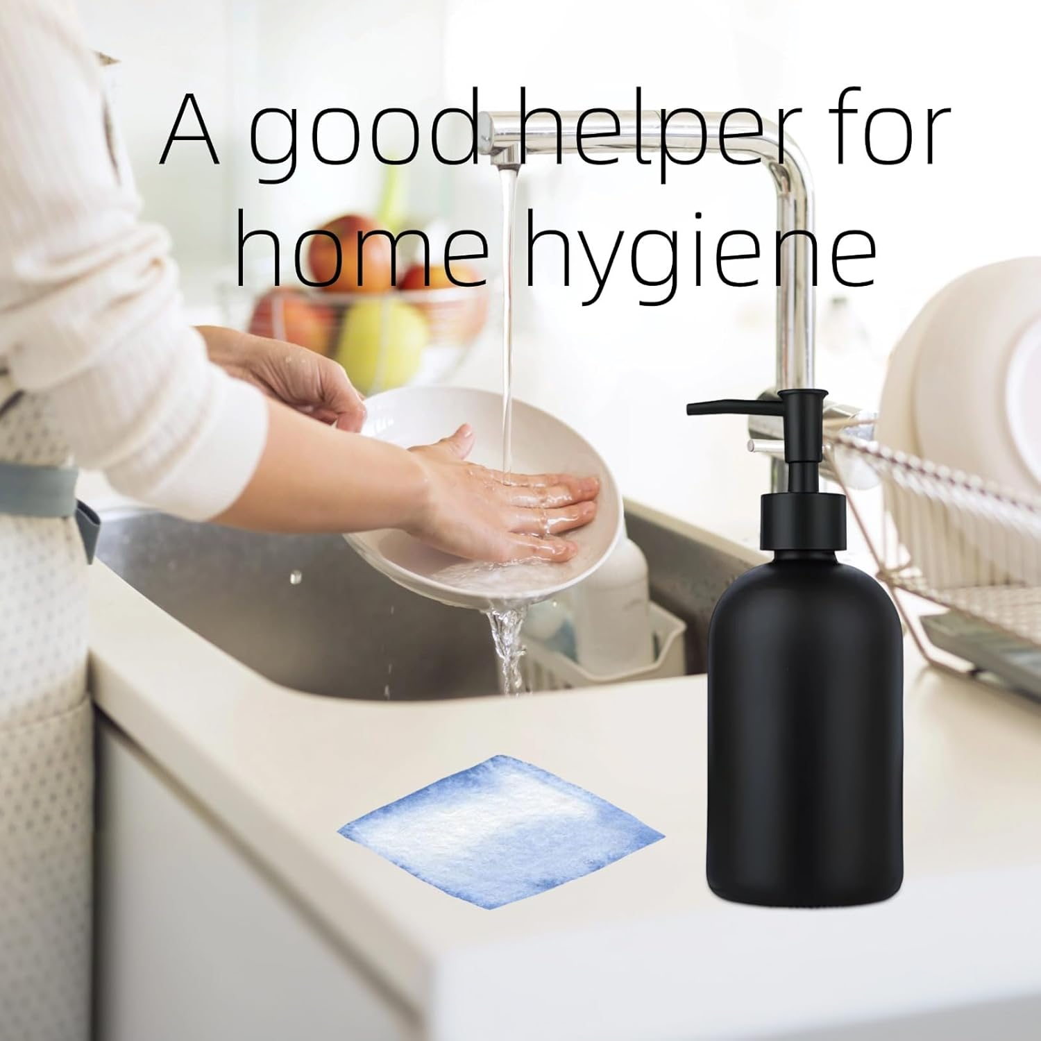 1PC Matte Glass Soap Dispenser, 410Ml/14Oz Liquid Dish Hand Soap Dispenser with Plastic Pump, Kitchen Sink Dish Soap Dispenser, Bathroom Soap Dispenser for Lotion Shampoo Bottle Black image number 1