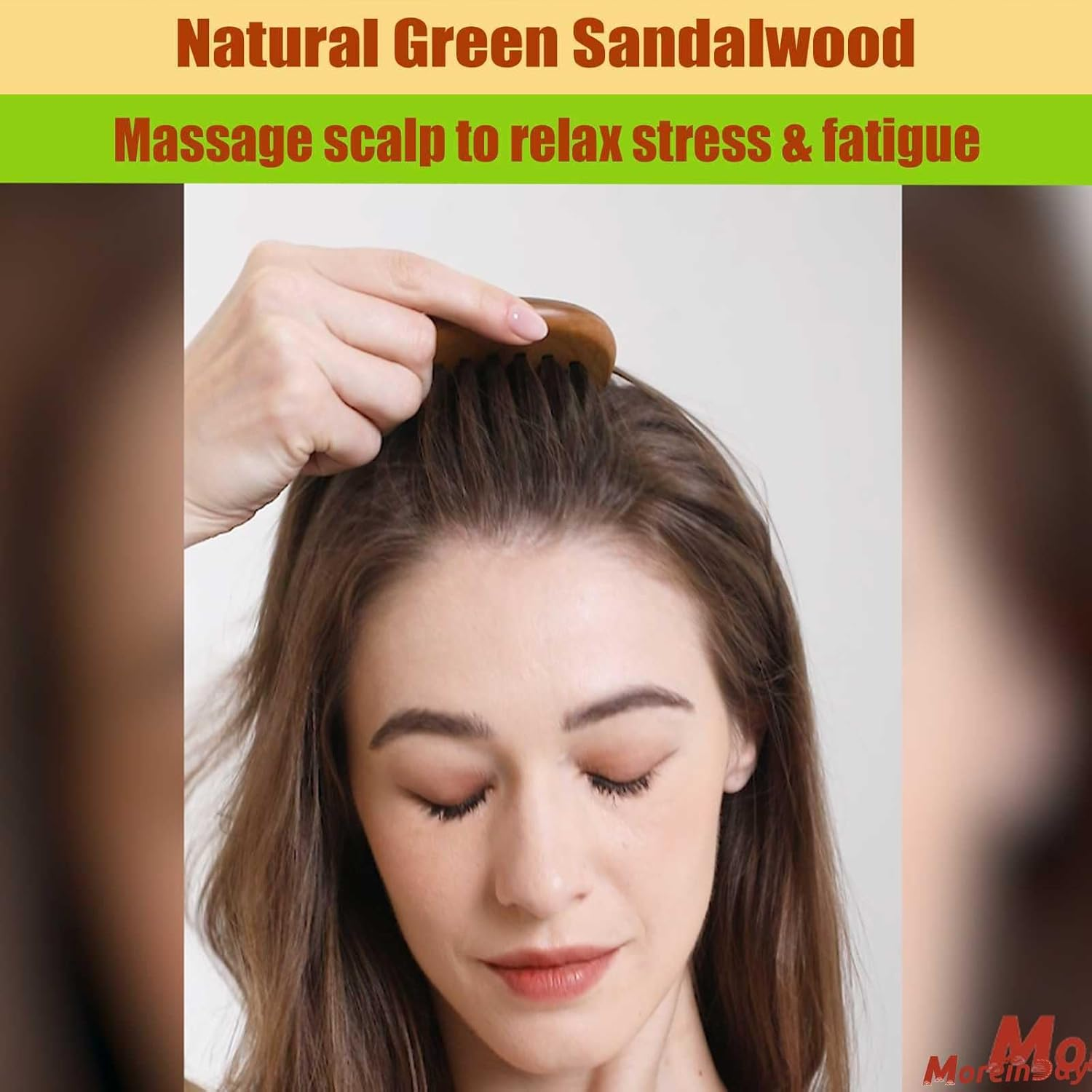 The Moreinday Wide Tooth Wooden Scalp Detangling Hair Comb for Women and Men - Green Sandalwood image number 6