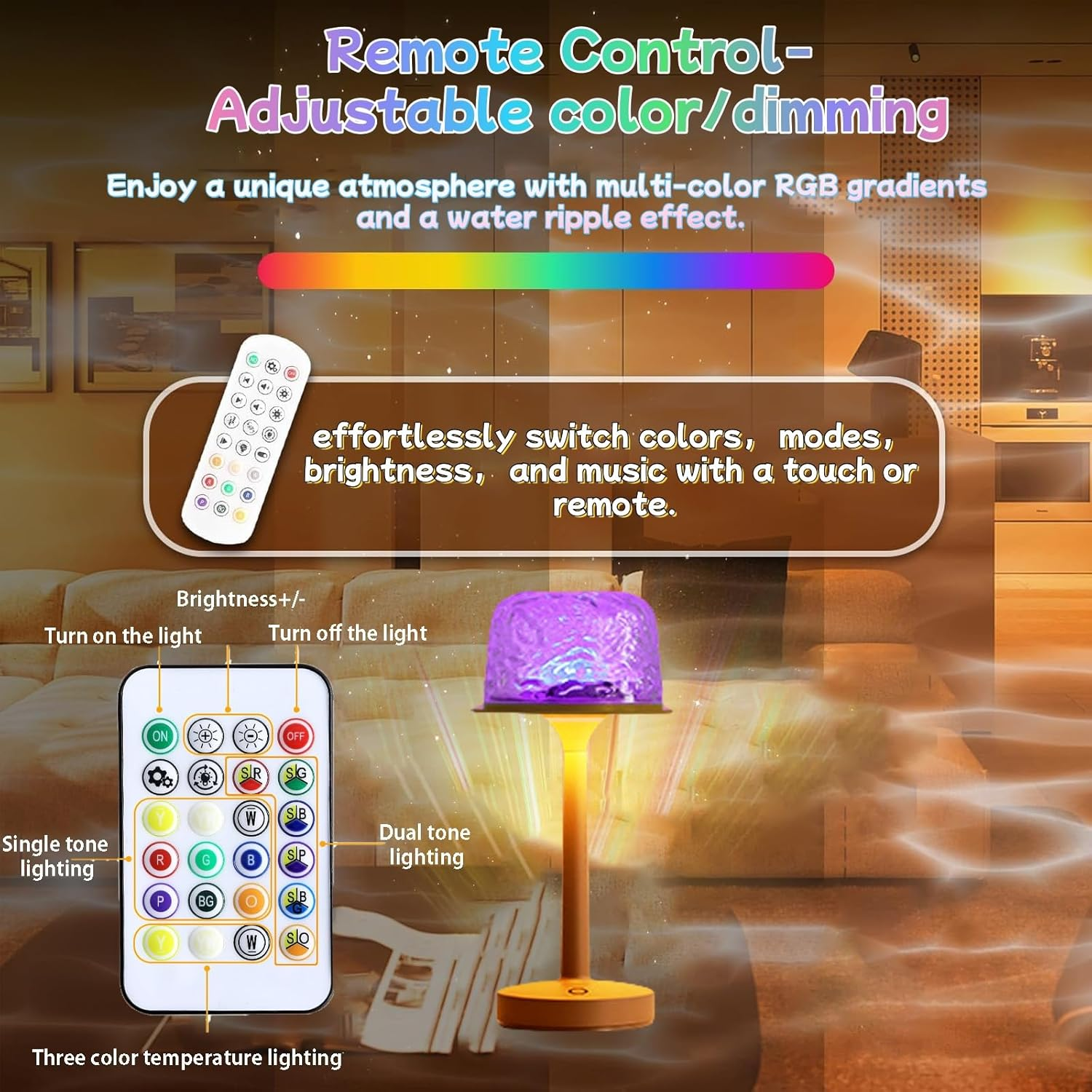 Ocean Wave Projector Lamp with Lampshade 16 Colors Gradual Rotating Flame Lamp, Mushroom Lamp with 3 Colors, Water Ripple Night Light with Remote Control, Atmosphere Lights for Party/Gift,White image number 2