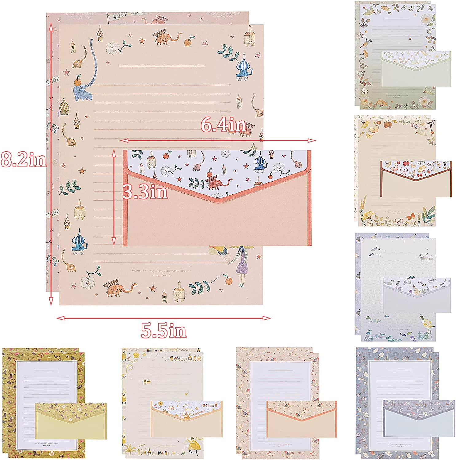 72Pcs Stationery Paper and Envelopes Set Contain 48Pcs Letter Paper 24Pcs Envelopes Double Sided Floral Design Lined Stationary Set for Writing Letters Poem Office School Supplies image number 4