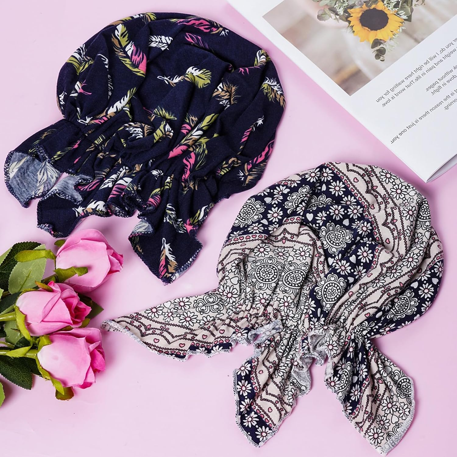 4 Pcs Cotton Chemo Headwear Floral Stretch Tied Chemo Head Scarves for Cancer Women image number 1