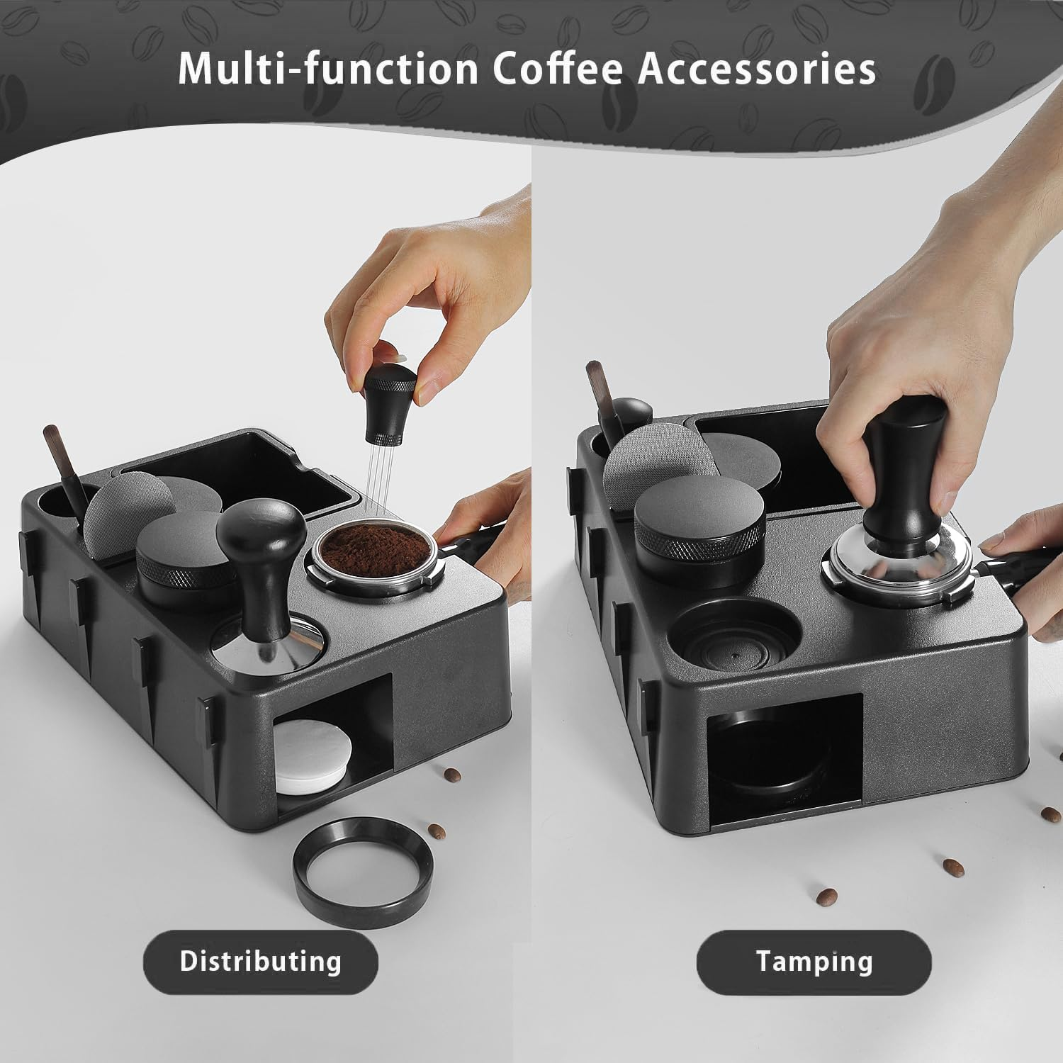 Espresso Tamping Station, Espresso Knock Box, Espresso Coffee Organizer Box Fit for Storage 51, 54, 58MM Espresso Tamper, Distributor, Portafilter & Puck Screen Accessories, Plastic Station Base image number 2