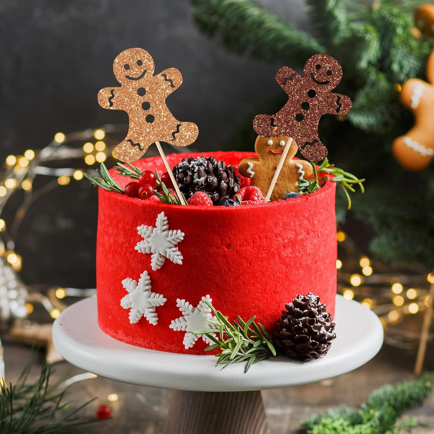 Whaline 48Pcs Christmas Cupcake Topper Glitter Brown Gingerbread Man Cupcake Picks Holiday Food Picks for Xmas Winter Cake Decoration image number 4