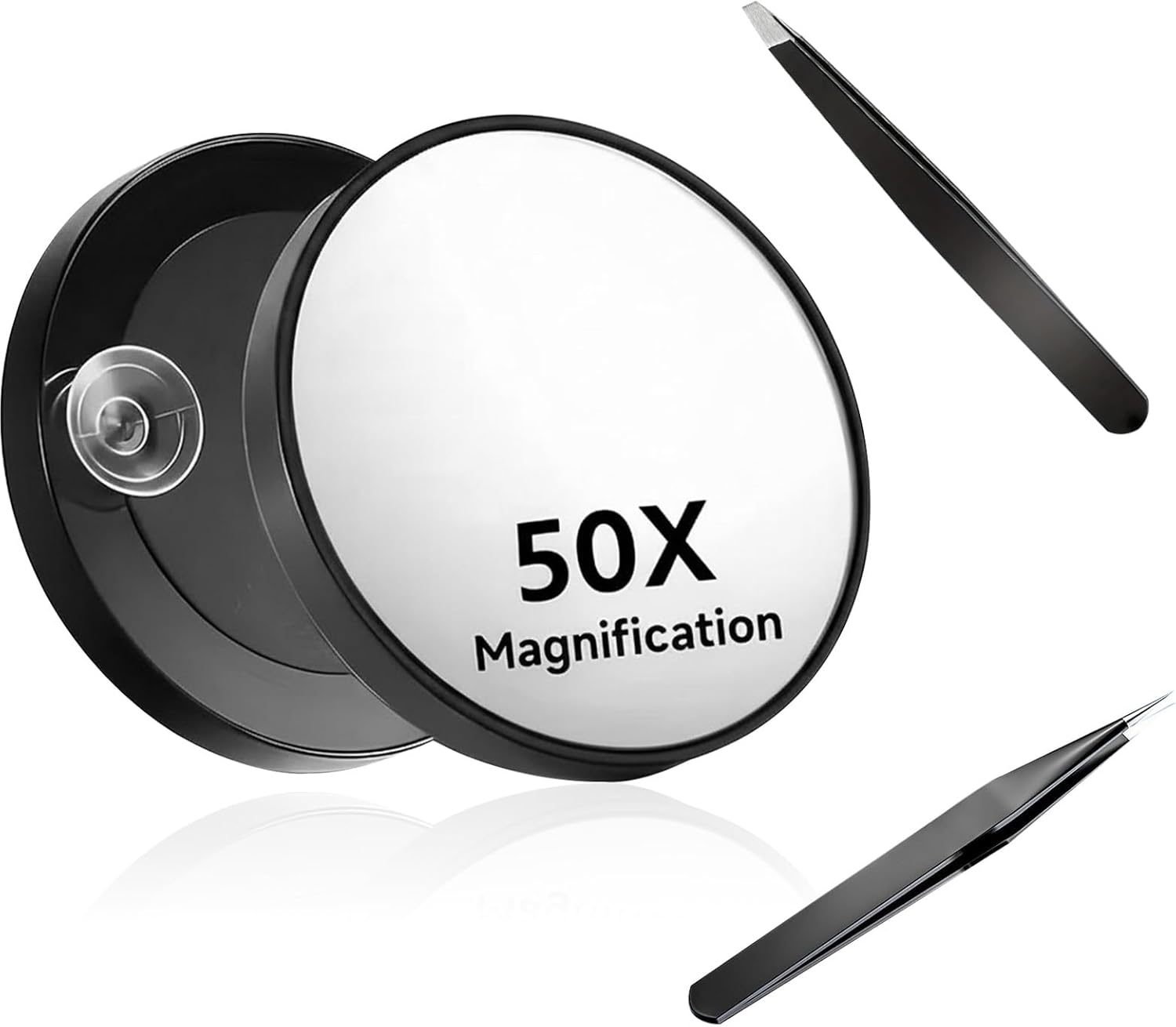 50X Magnifying Makeup Mirror with Suction Cup & 2 Precision Tweezers - Compact Portable Magnifier for Detailed Makeup, Skincare & Contact Lens Wear (White)
