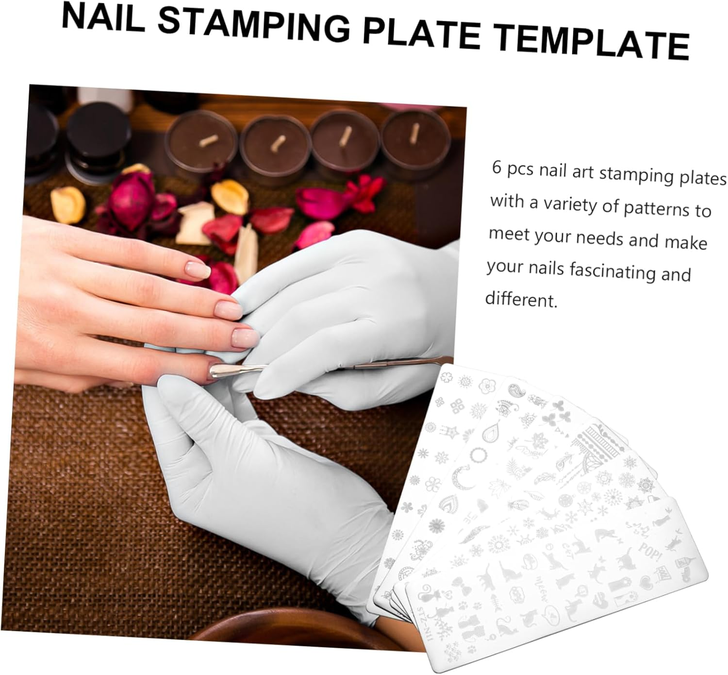 LOLIPPYY 6Pcs Floral Nail Art Stamping Plates Botanical Nail Charms Decorations for Manicure image number 5