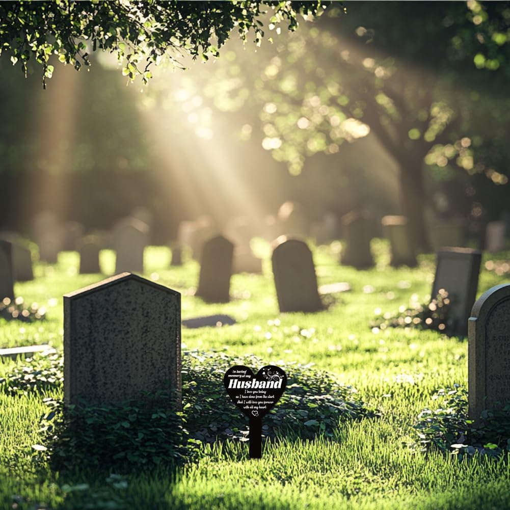 GLOBLELAND Heart Shaped Garden Stake with the Inscription "Love Missing Husband" Memorial Plaque for the Graveyard Grave Stake Made of Acrylic Waterproof Mourning Stake for the Garden Grave Cemetery image number 5