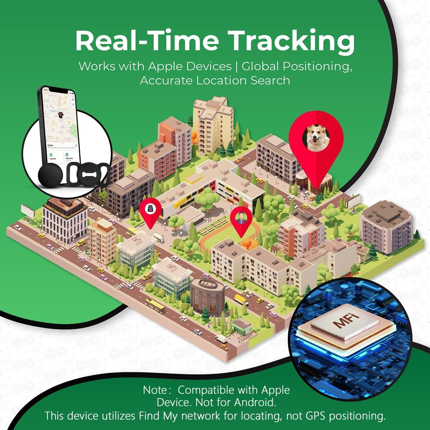 Smart Pet Tracker, 2 Pack Dog Tracker with Collar Holder, Seamless Location Tag Compatible with Find My, Not GPS