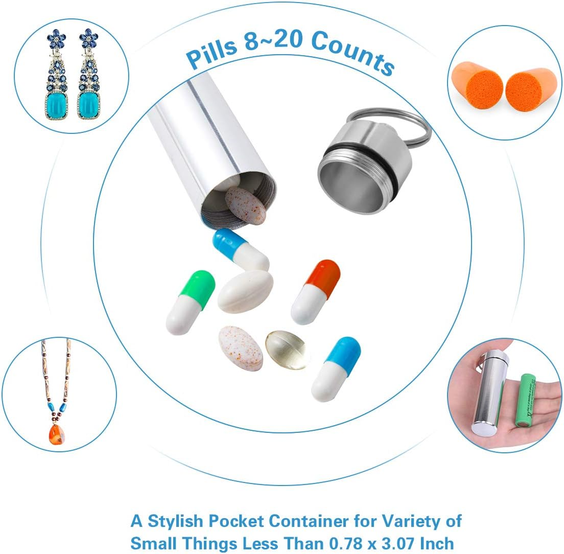 Minisland Large Portable Metal Aluminum Toothpick Holders Keychain Pocket Outdoor Travel Small Q-Tips Pill Containers Waterproof Dia.23Mm Silver and Black Set -MSL144 image number 3