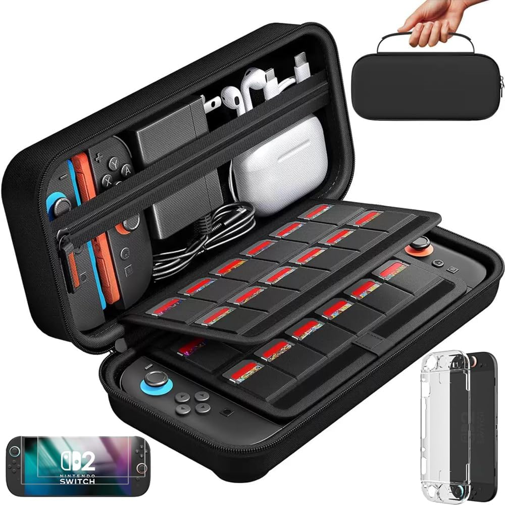 Carrying Case for 2025 Nintendo Switch 2,Large Capacity Storage Bag with 20 Game Card Slots,Hard Portable Travel Case with Switch 2 Protective Case and 2 Screen Protector image number 2