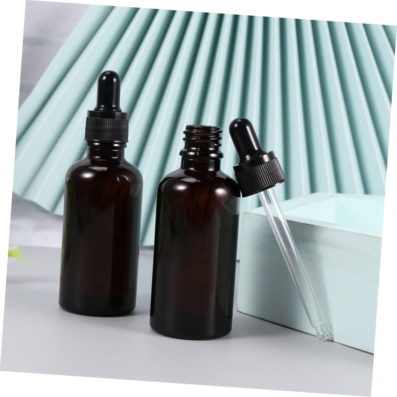 FOMIYES 50Ml Amber Glass Essential Oil Bottles 10Pcs Refillable Dropper Dispenser Bottles Portable for Travel and Storage