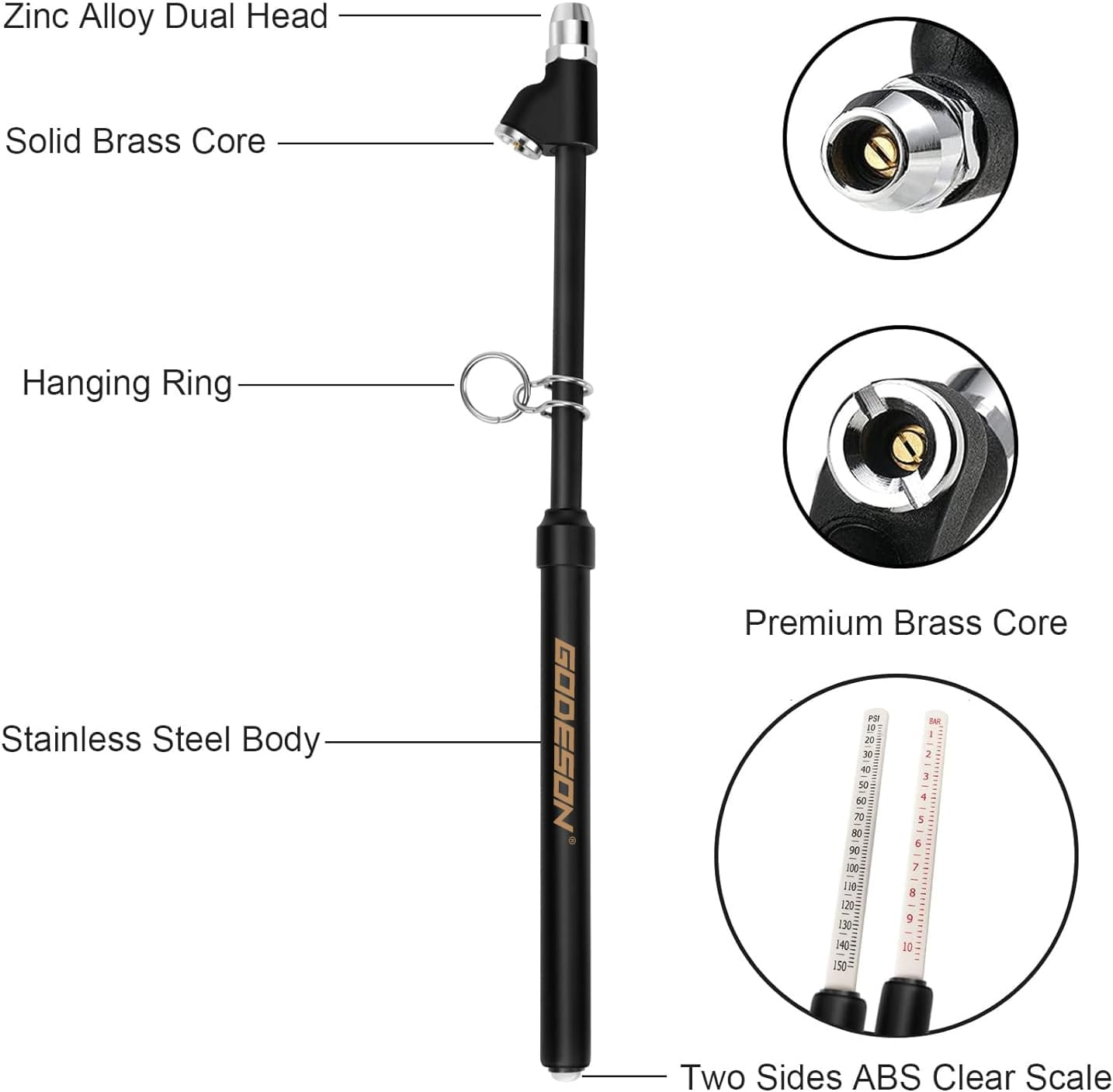 GODESON Tire Pressure Gauge Heavy Duty, Straight-On Dual Head Air Pressure Gauge Range to 150PSI, Semi Truck Tire Air Gauge Suitable for Truck, RV, Bus image number 3
