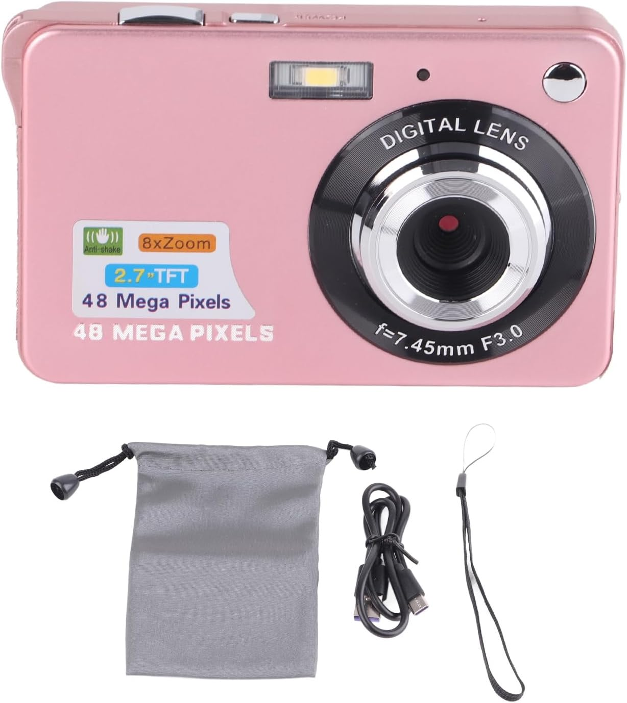 4K Digital Camera, 48MP Mini Children Video Camera, 2.7In LCD Display, 8X Zoom anti Shake Vlogging Camera for Photography Continuous - Silver image number 7