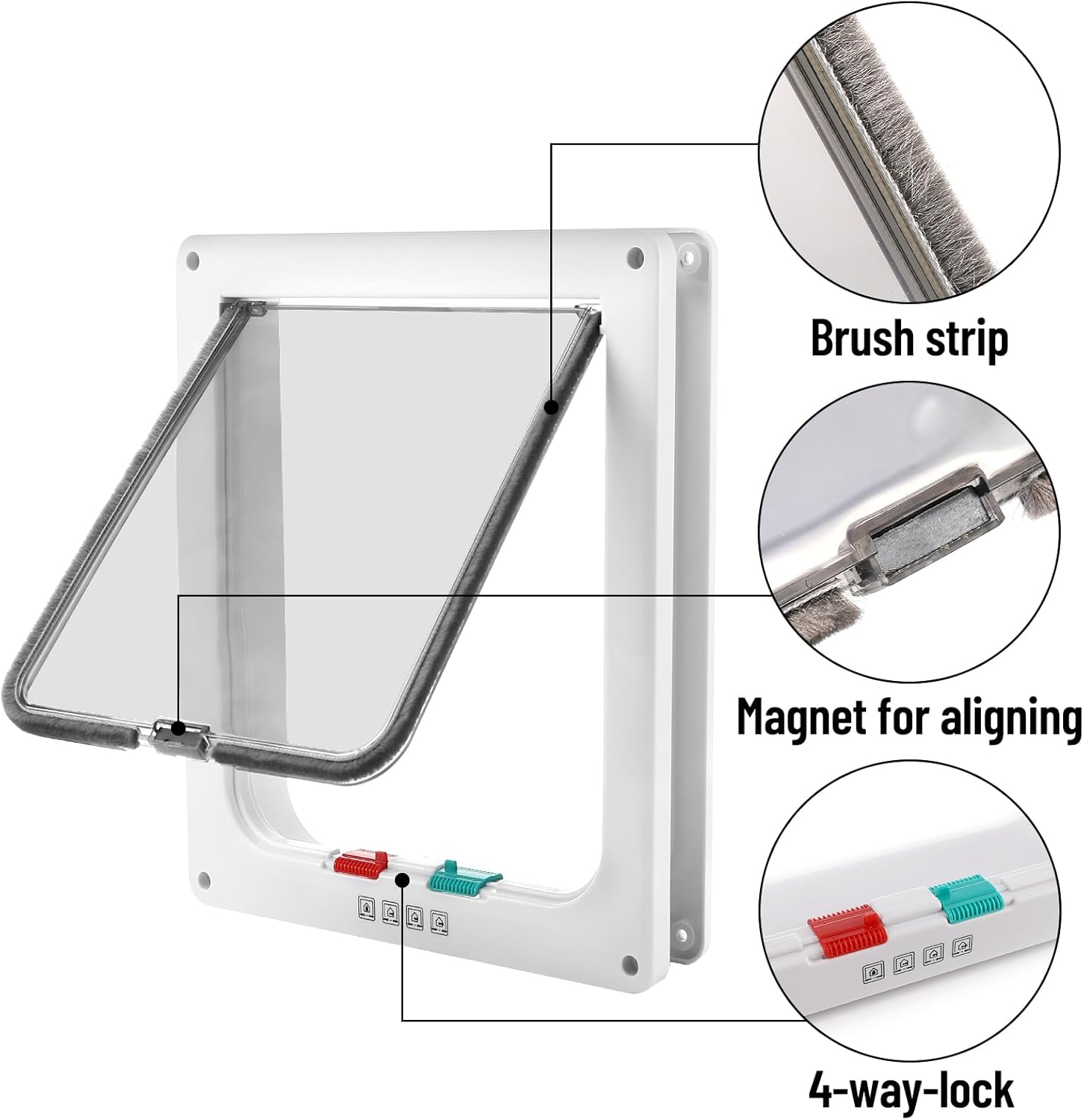 Cat Door, Cat Flap with 4-Way Lock, Easy Installation Safety Pet Door, Weatherproof Cat Door, Cat Flap Door, Pet Flap (20 Cm X 22 Cm Flap) image number 5
