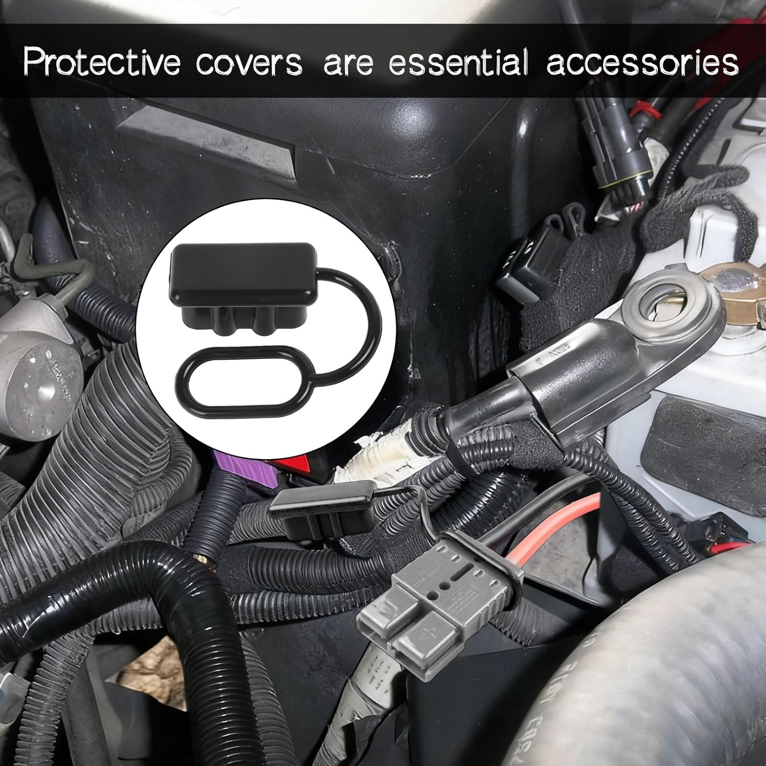 10 Pcs 50A Anderson Plug Cover, Battery Dust Cover with Securing Loop, Waterproof Connector Dust Cover Fits 50A DC Power Connectors, Trailer, Boat, Durable Rubber Boot for Outdoor Use image number 3