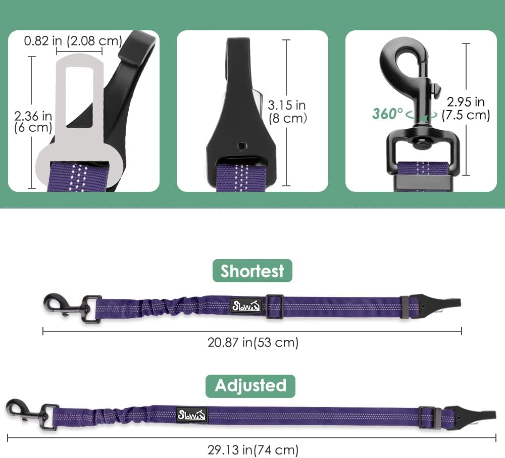 Slowton Dog Seat Belts for Car, 2 Packs Safety Dog Car Seat Belt Latch Bar Attachment Metal Buckle Dog Car Seatbelt Vehicle Trip Travel for Dogs Heavy Duty Elastic Tether for Daily Use in Car image number 6