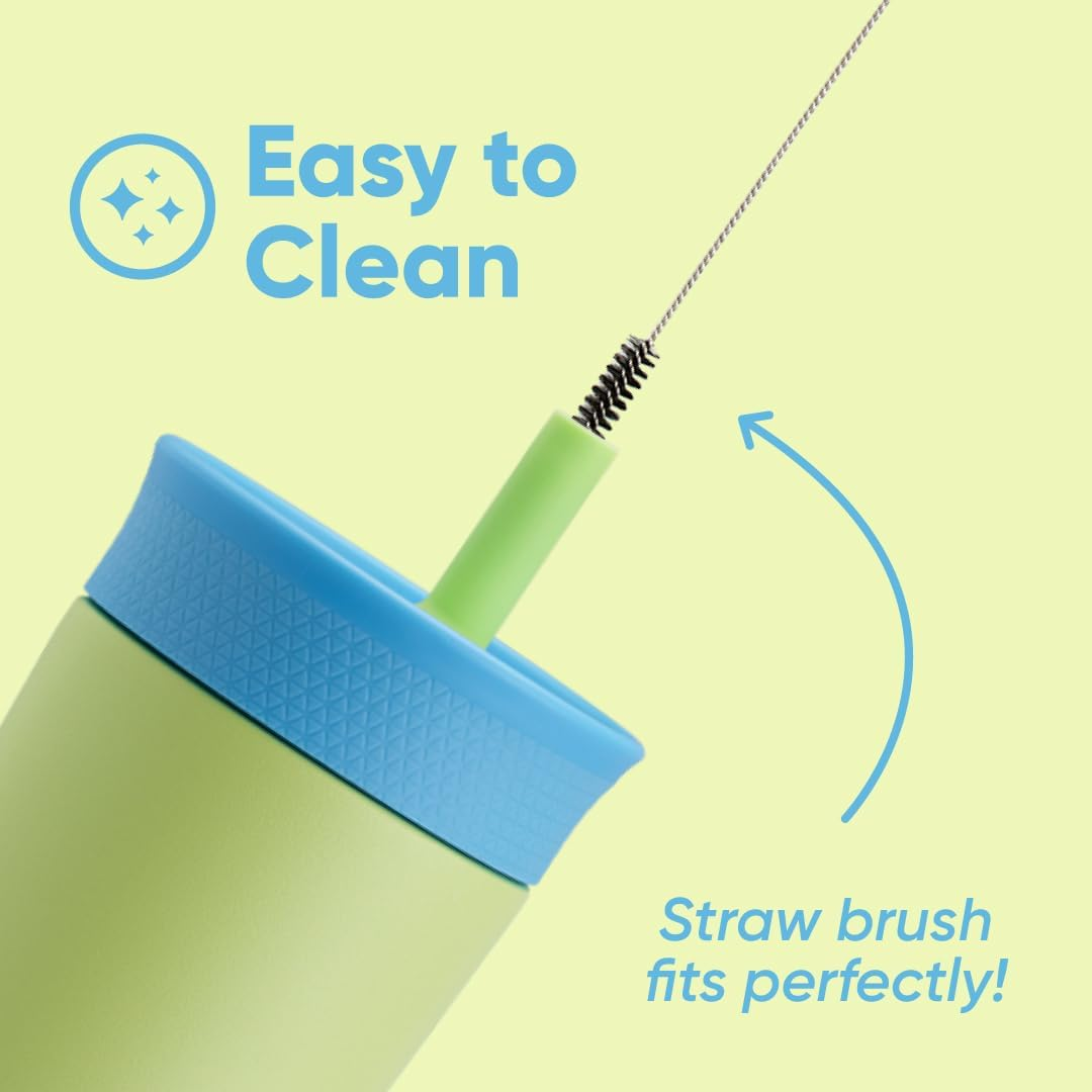 Owala Kids Insulation Stainless Steel Tumbler with Spill Resistant Flexible Straw, Easy to Clean, Kids Water Bottle, Great for Travel, Dishwasher Safe, 12 Oz, Blue and Light Green (Turtley Awesome) image number 3