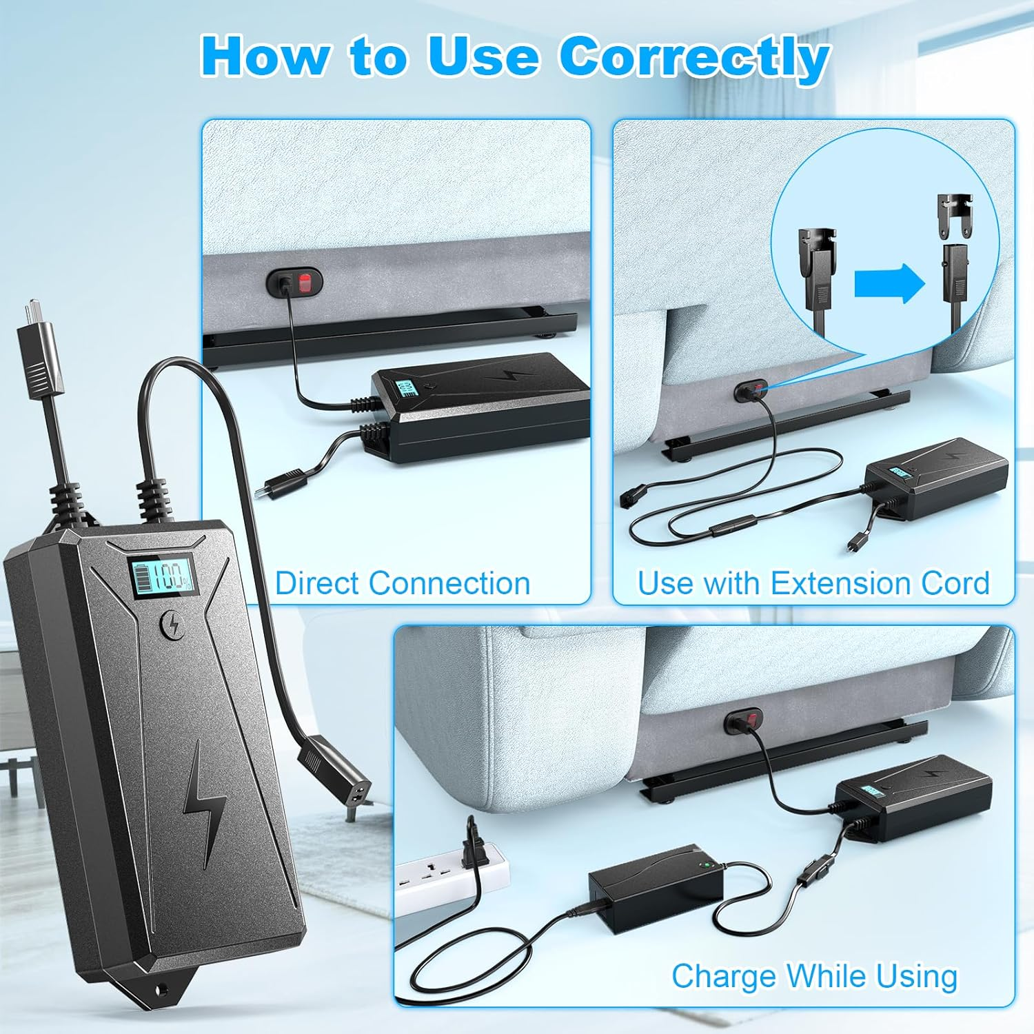 Battery Pack for Reclining Furniture,2500Mah Recliner Battery Packs Rechargeable 2 Pin, Universal Wireless Batteries for Reclining Furniture with Charger for Electric Recliner,Sofa,Couch,Lift Chair image number 5