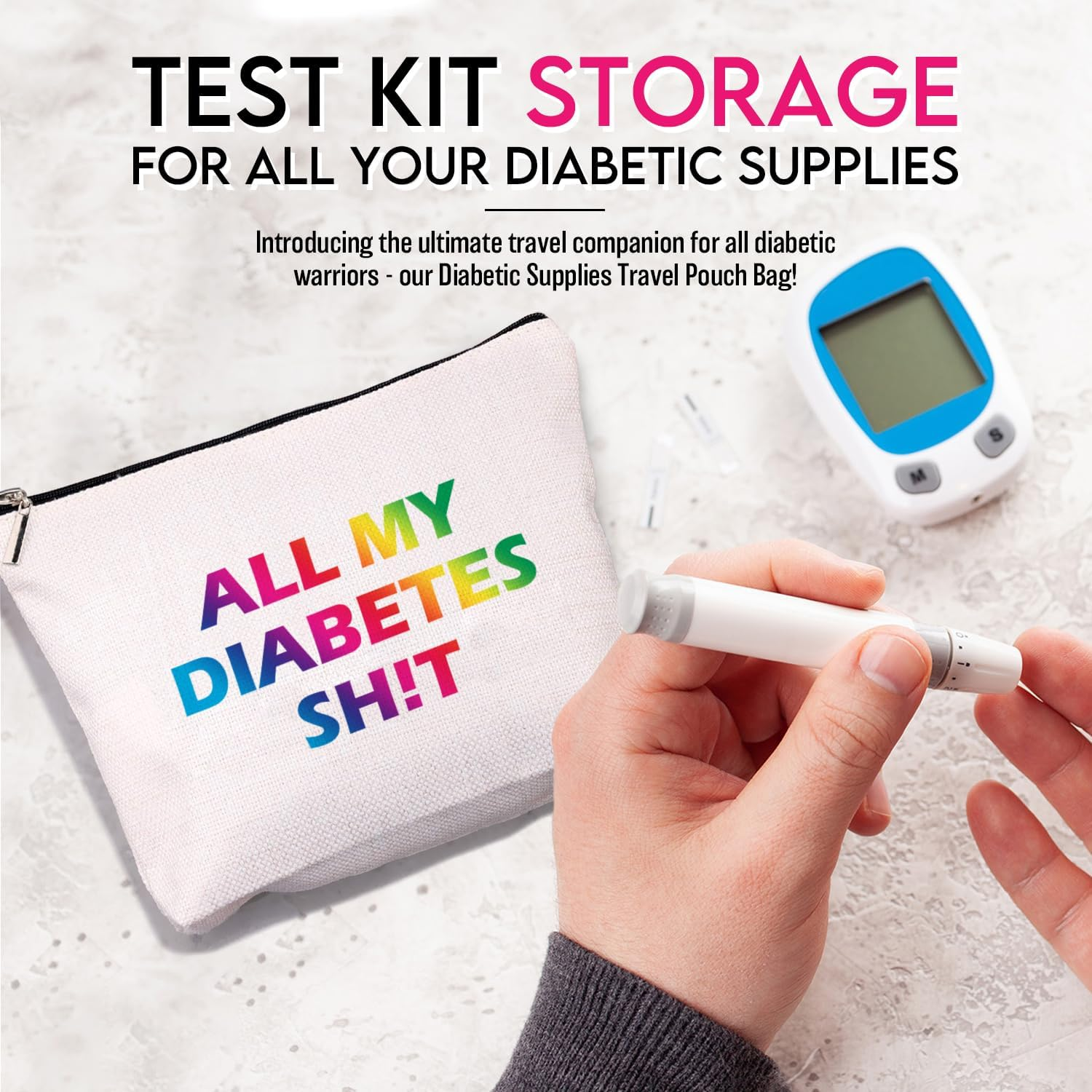 Travel Diabetic Case - Colourful, Witty Design, Durable 100% Cotton Canvas with Bonus Keychain - Perfect for Diabetic Supplies, Cosmetics, Toiletries, Makeup Brushes - Lightweight Travel Buddy image number 2