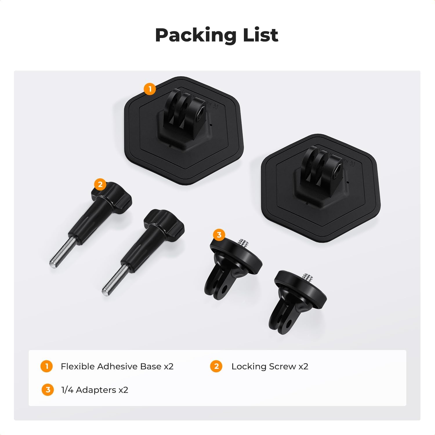 K&F Concept 2 Pack Flexible Adhesive Helmet Mount for Gopro Hero 13/12/11/10/9/8/7 Black, DJI Osmo Action 3/4/5 Pro, Insta360 X5 X4 X3 Flat Curved Surfaces Sticky Mount, Action Camera Accessories image number 2