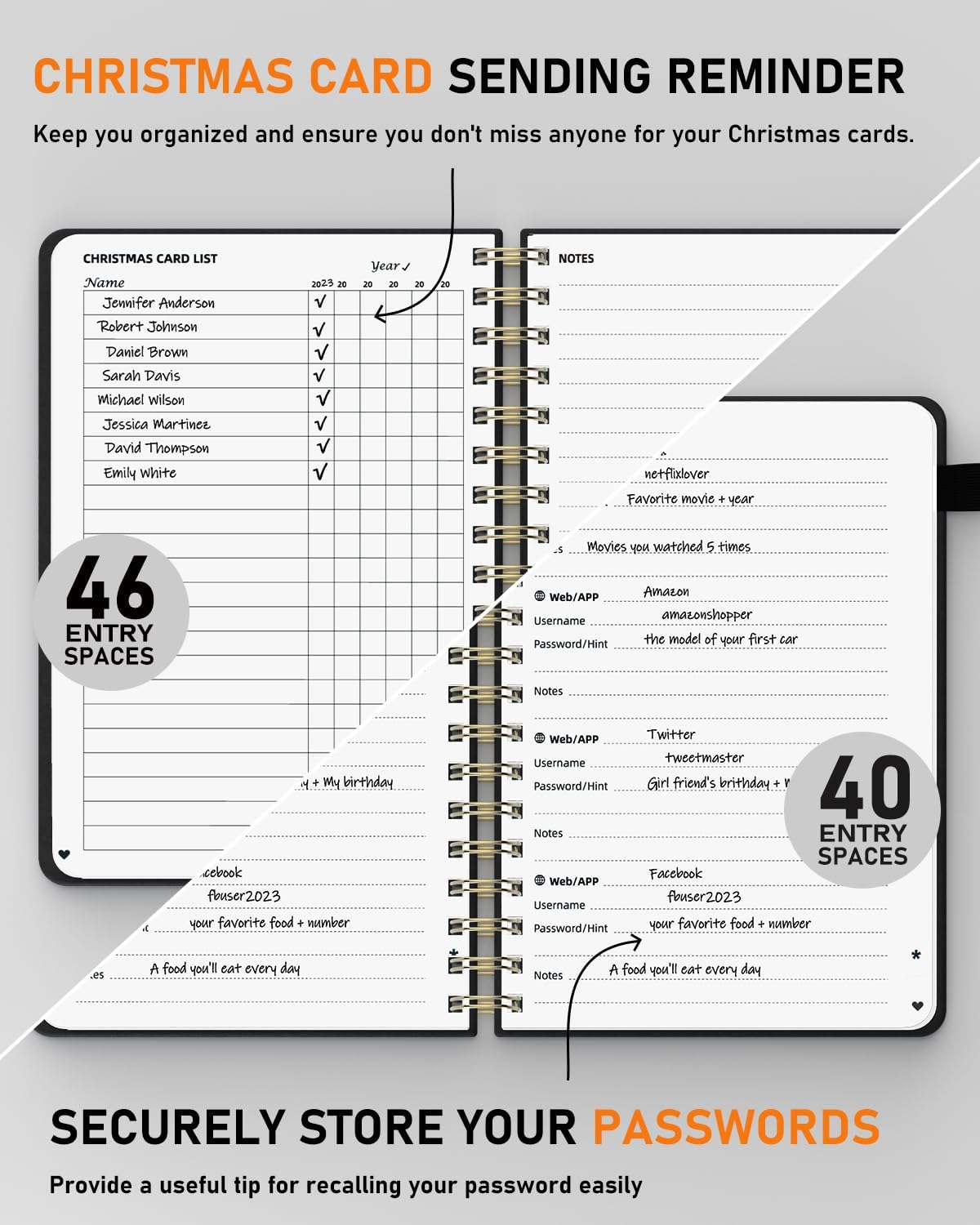 WEMATE Spiral Address Book with Alphabetical Tabs, Leather Password Book, Address Organizer Telephone Notebook Journal Keep Contact Safe Hardcover Large Print for Seniors Home Office 5.8&Prime;&times;8.2&Prime;, Black - Green image number 7