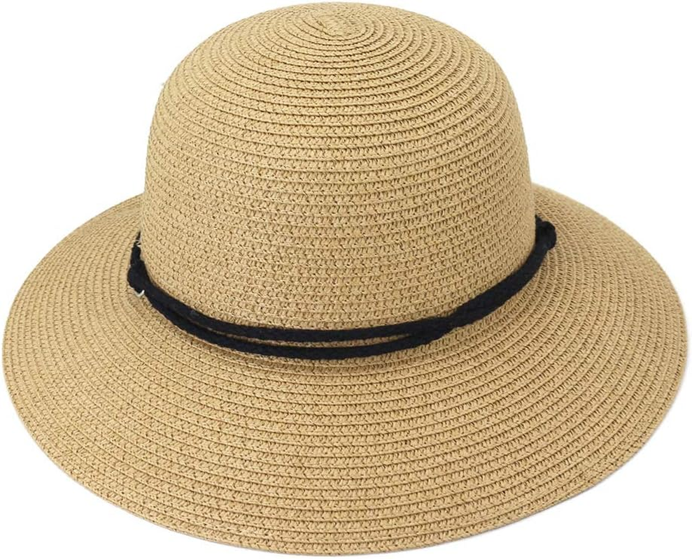 Wide Brim Hats for Women - Braided Packable Summer Hats for Women - UPF 50+ Maximum Sun Protection for Gardening, Beach, Hiking, Travel - with Wind Lanyard Pull Closure Khaki