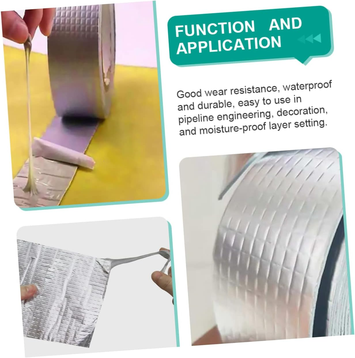 ULTECHNOVO 2Pcs Self-Adhesive Butyl Waterproof Aluminum Foil Seal Tape 5Cm X 3M Strong Roof Leak Repair Tape for Pipeline and Insulating Duct Sealing image number 3