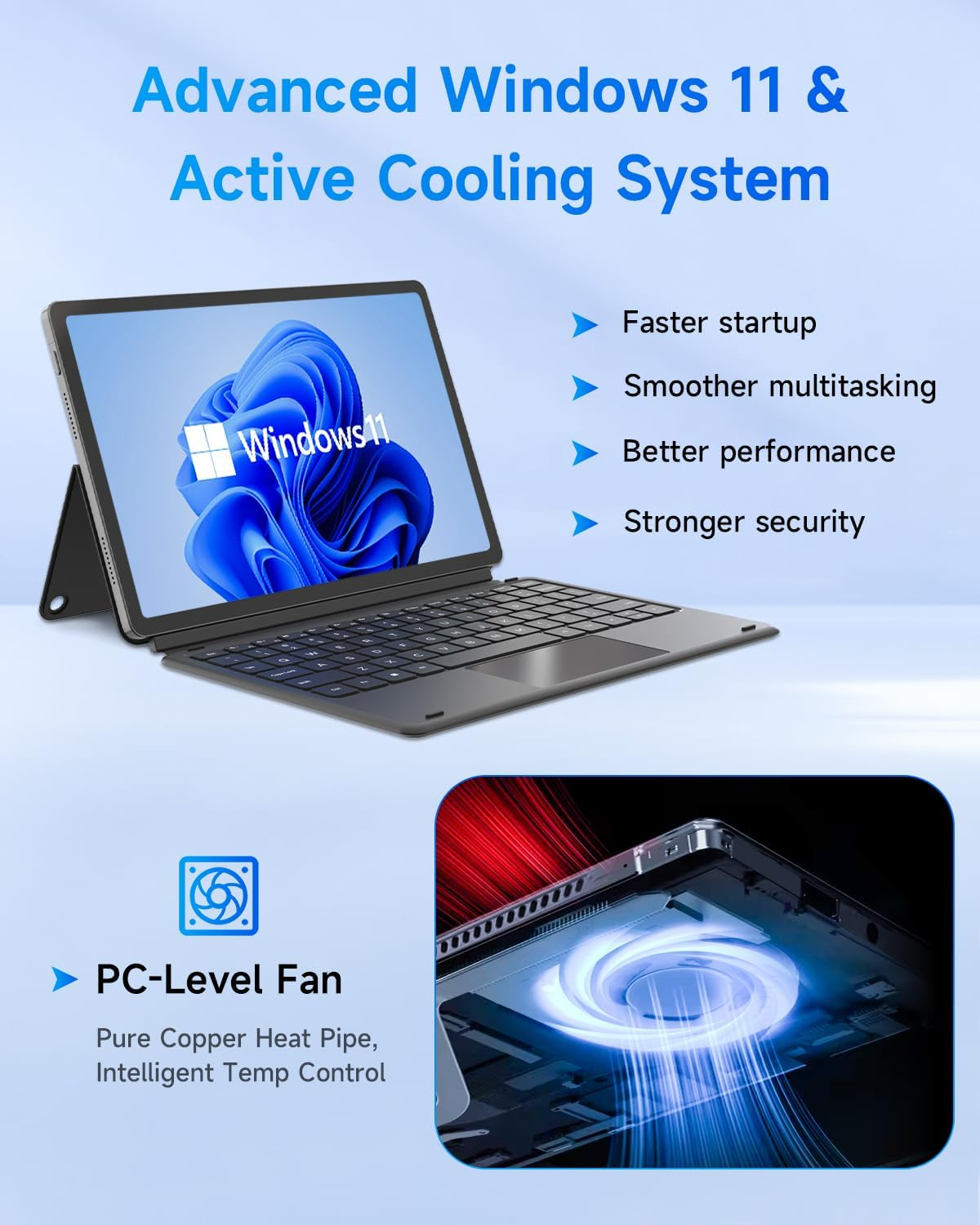 11 Inch Intel N150 2-In-1 Laptops, Windows 11 Touchscreen PC by BNCF, 12GB RAM 512GB Ssd,1920X1080 IPS FHD Portable Tablet USB-C/HDMI Wifi 6, 34.2Wh Battery with Pogo Pin Keyboard and Kickstand image number 3