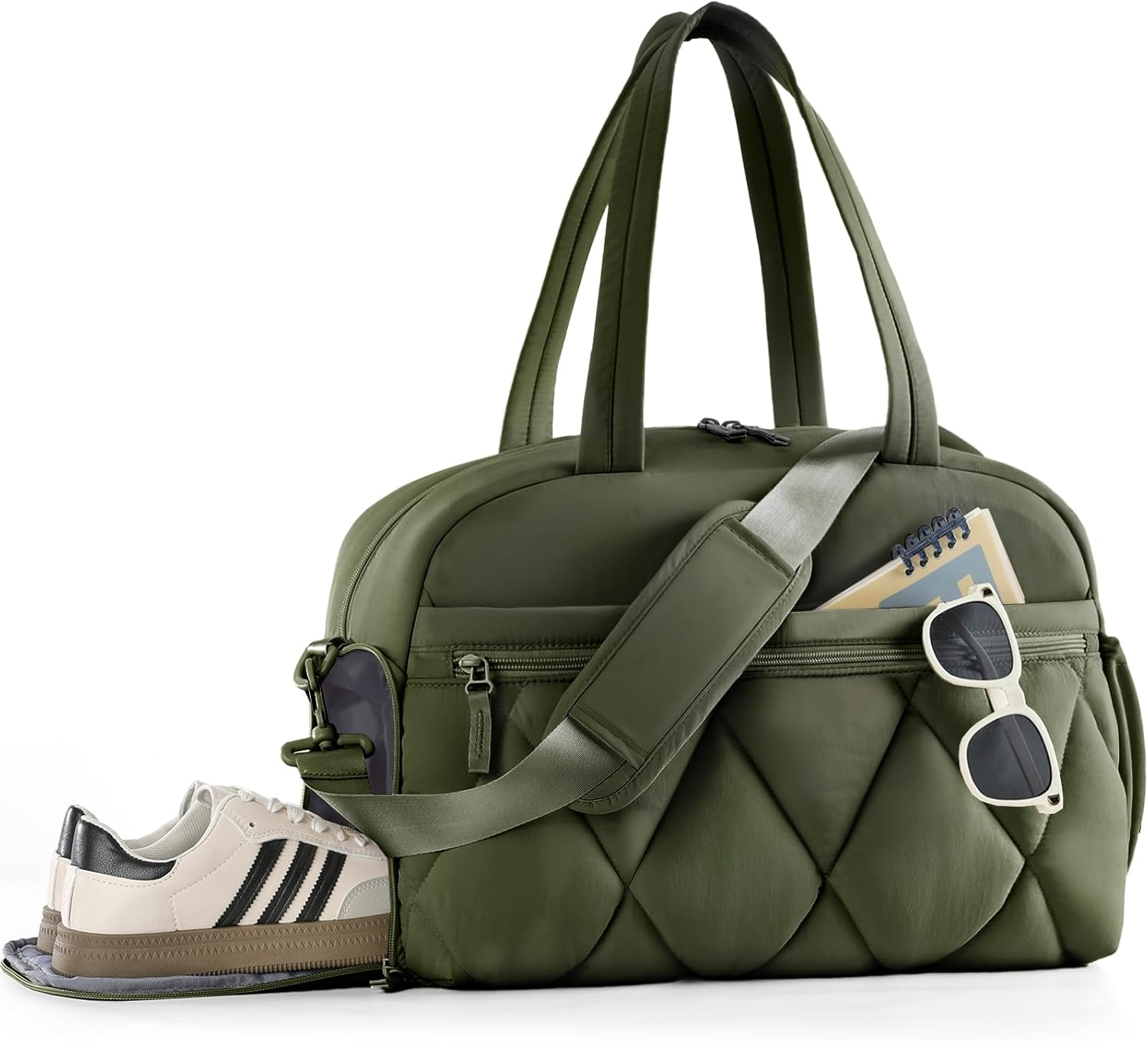 Lekespring Gym Bag for Women, Puffer Travel Duffle Bag with Shoes Compartment & Wet Pocket, Carry on Tote Bag for Weekender, Overnight, Sport, Green, Medium, Lightweight image number 1