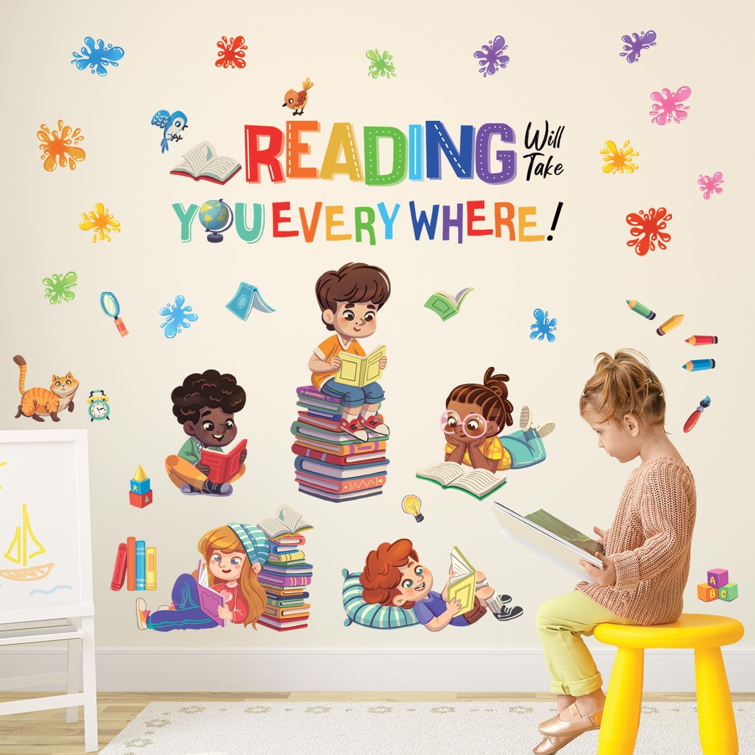 DECOWALL SG2-2404 Kids Reading Corner Wall Stickers Decals Reading Room ABC D&eacute;cor Classroom Playroom Library Nursery Peel and Stick Removable Baby Boys Girls Decorations School Inspirational image number 5