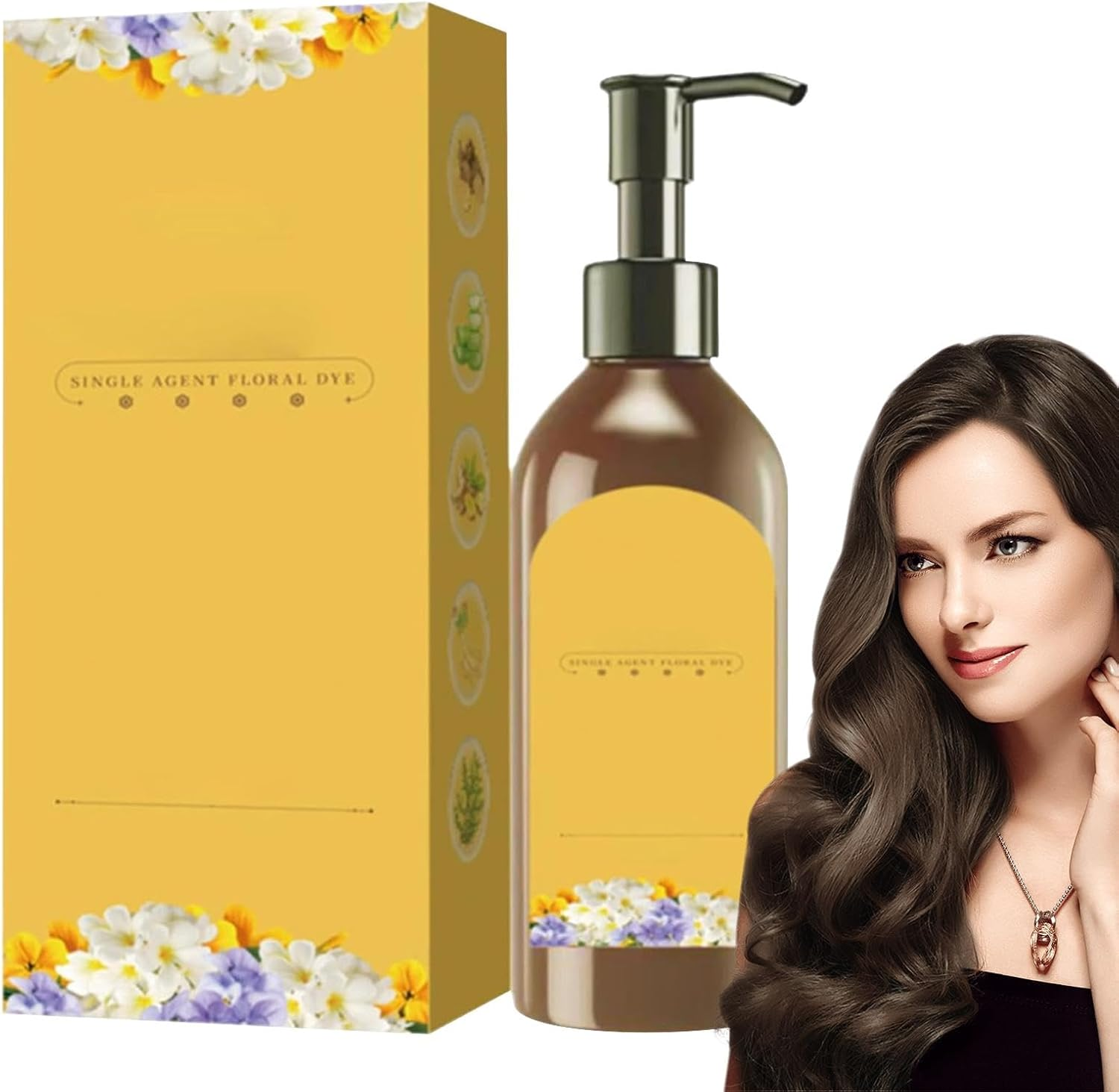 Plant Floral Dye, Plant-Based Hair Colour Shampoo, Long-Lasting Natural Hair Colour, Nourishing Hair Dye Shampoo with Natural Plant , Single Dose Hair Dye Shampoo For