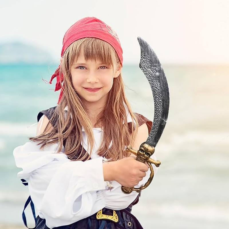 2Pcs Pirate Sword,18" Plastic Toy Sword for Kids,Pirate Costume Accessories for Adult Halloween Cosplay,Party Dress-Up Brown image number 5