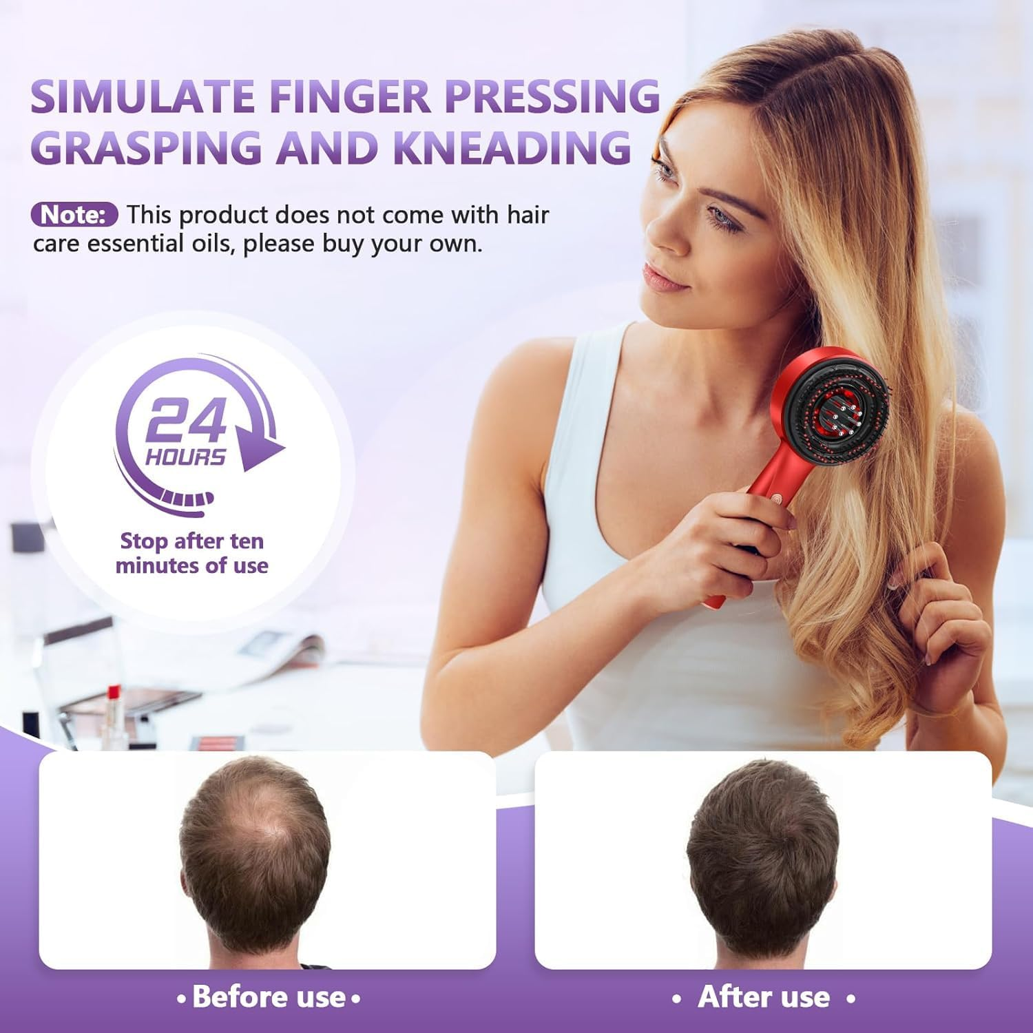 Hair Massager, Scalp Massager, Multi-Function Electric Scalp Massage Comb for Hair, Cordless Waterproof Oil Diffuser Massage Comb (Red) image number 3