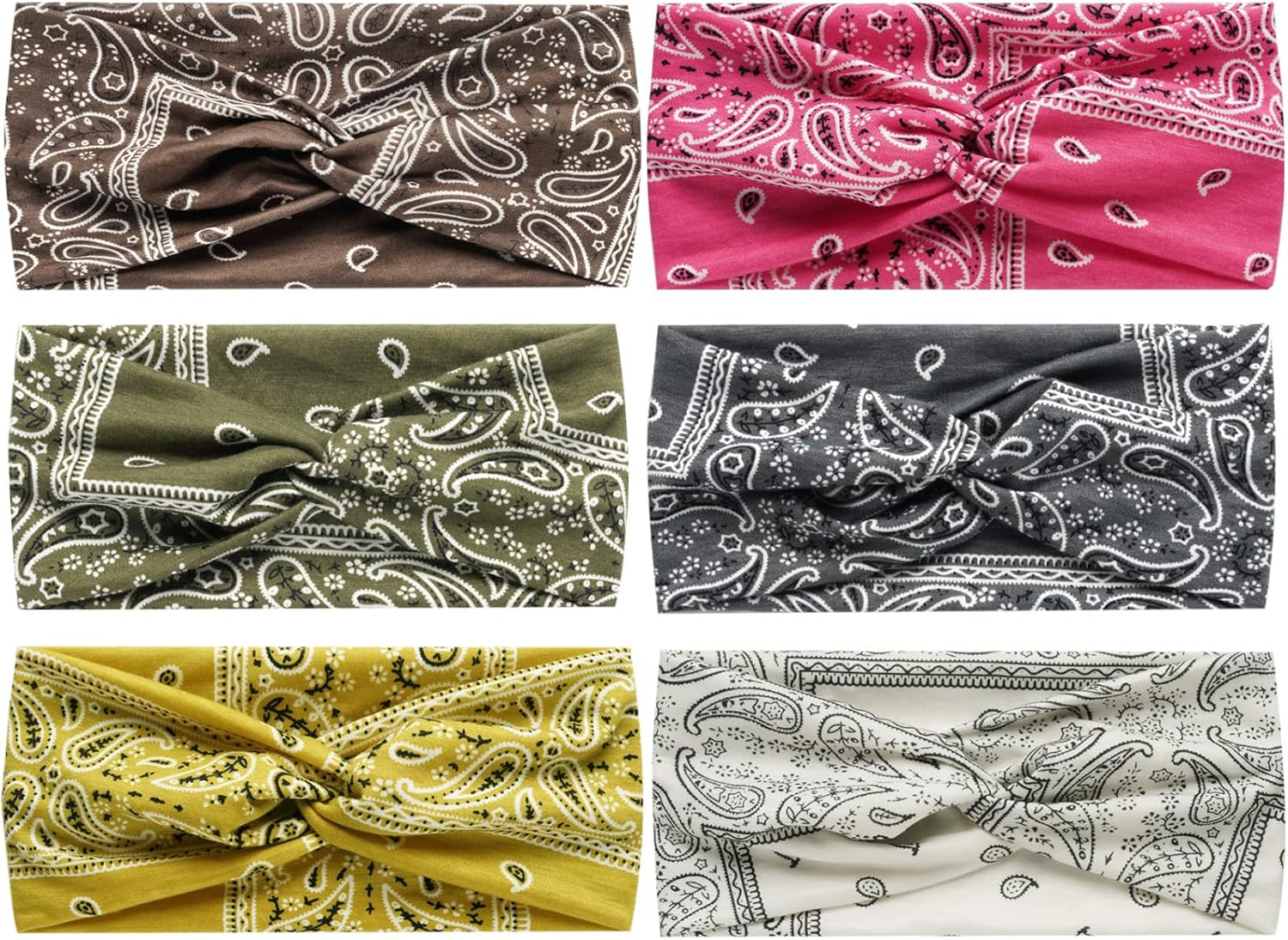 6Pcs Bandana Headbands for Women Wide Wavy Headscarf Boho Head Scarfs Wraps Turban Fabric Elastic Headband Yoga Hairbands Sport Running Headscarves