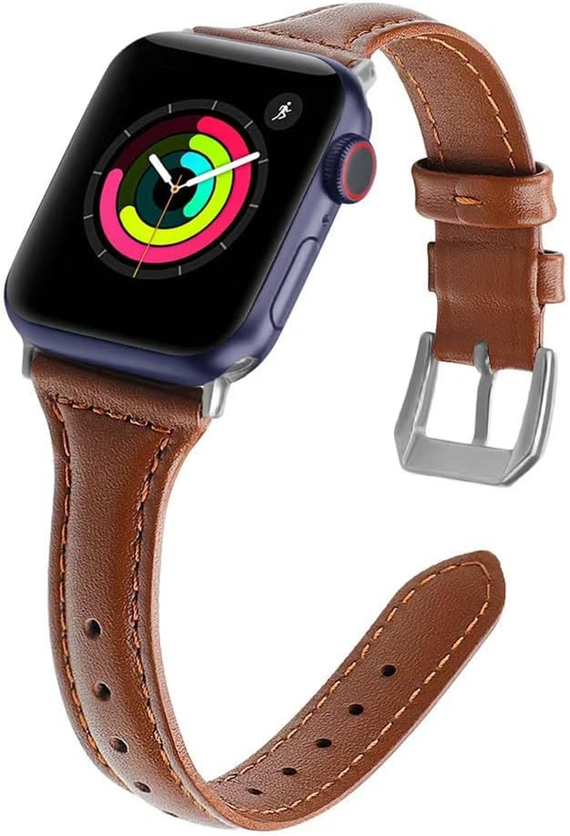 Leather Band Compatible with Apple Watch Strap Women, Genuine Leather Thin Slim Bracelet Bands for Iwatch Series 11 SE 10 9 8 7 6 5 4 3 2 1 Ultra (42Mm 41Mm 40Mm 38Mm)