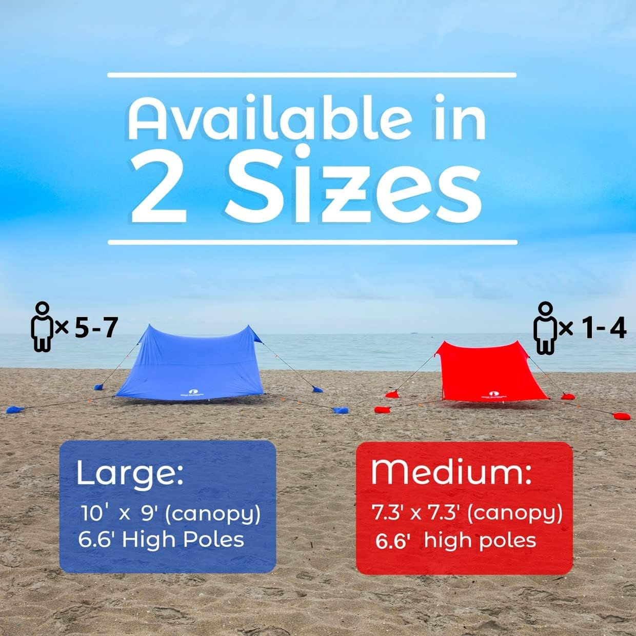 Red Suricata Family Beach Sunshade - Sun Shade Canopy | UPF50 UV Protection | Water Repellent Tent with 4 Aluminum Poles, 4 Pole Anchors, 4 Sandbag Anchors | Portable Shelter Tarp (Large, Black) image number 2