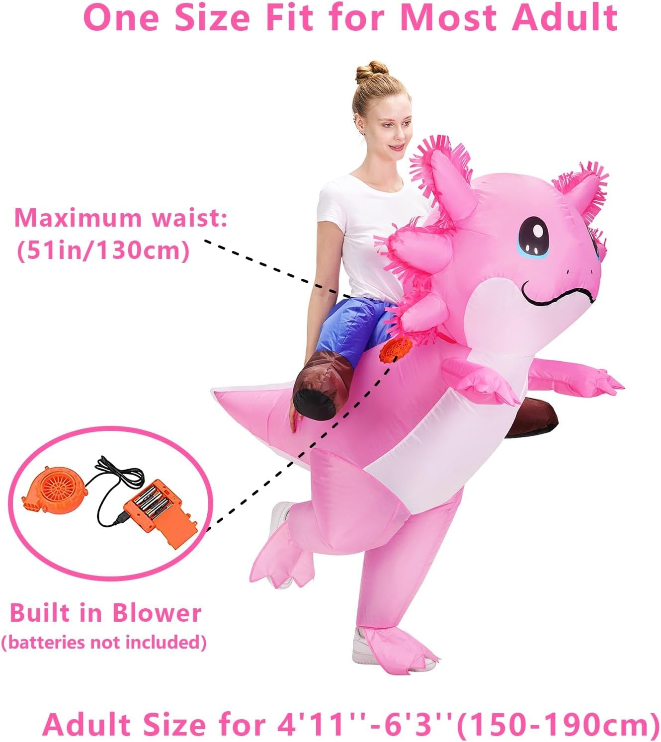 Inflatable Costume Adult/Kids Axolotl Costumes Deluxe Halloween Air Blow-Up Costume Pink Axolotl Costumes for Cosplay Party image number 4