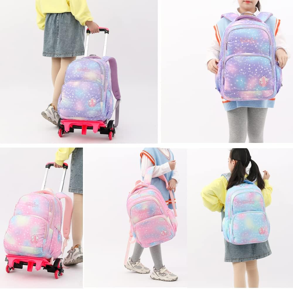 Dream Princess Wind Rolling Backpack for Girls Wheeled Travel Bag Trolley School Bag image number 1