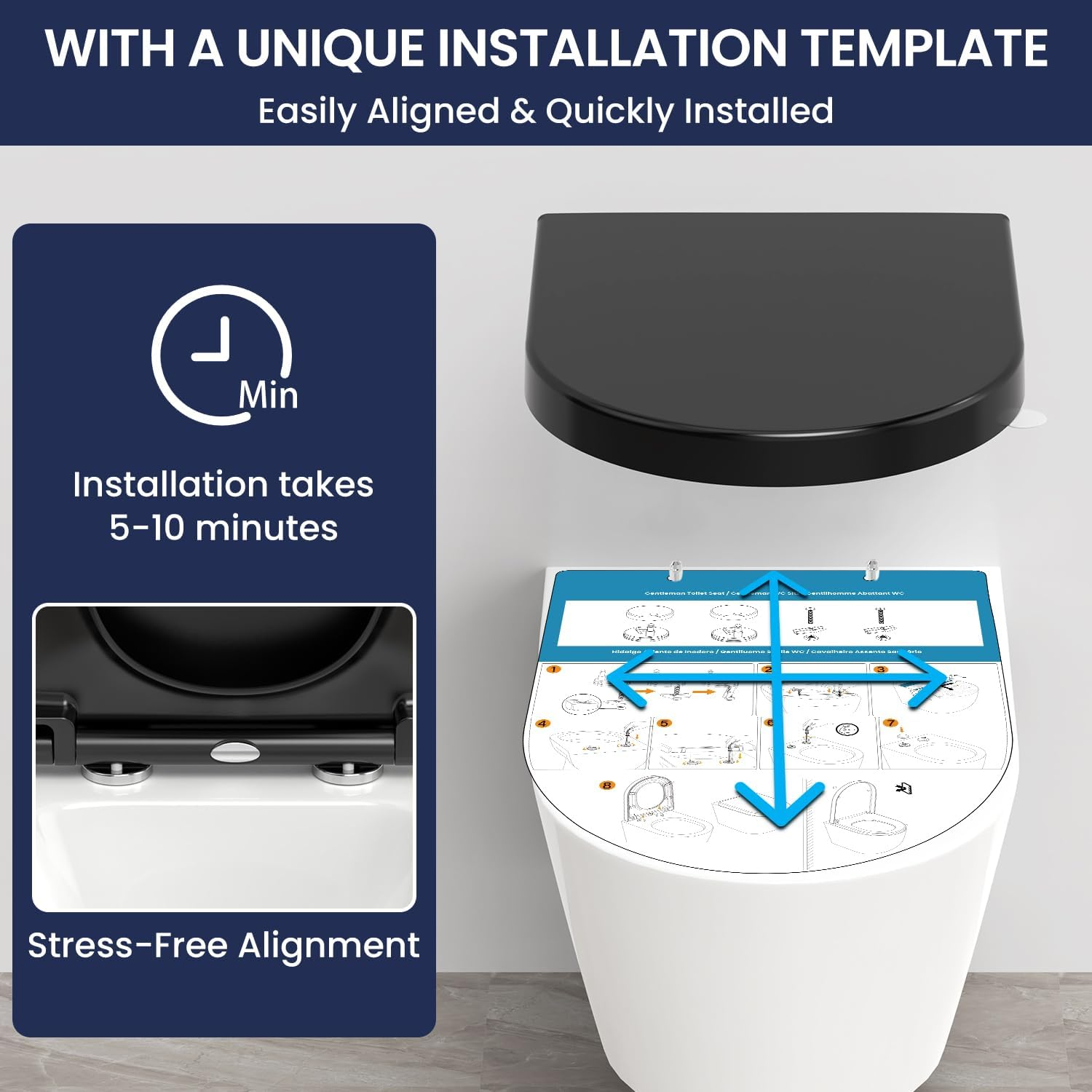 YEAUPE PRO U2009B WC Sitz Mit Absenkautomatik D-Form Schwarz Toilet Seat with Soft-Close Mechanism, D-Shape, Black D, 42.5 X 36.3 X 4.9 Cm image number 3