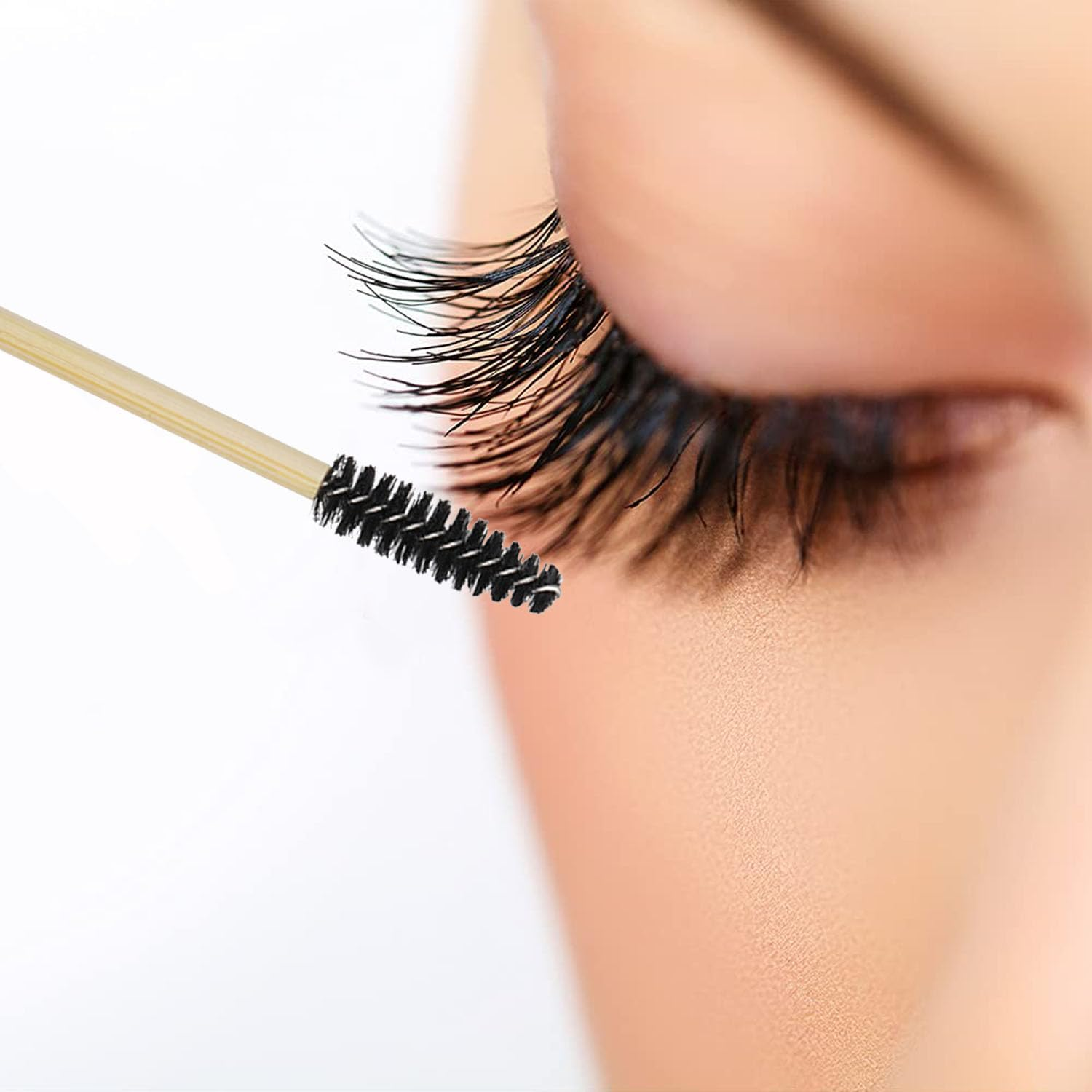 Mtxorvix 100 PCS Mascara Wands Eyelash Brushes, Lash Spoolies, Bamboo Eyelash Spoolies, Eyebrow Brush Applicator Cosmetic Makeup Brush Tool Kits for Eyelash Extension and Makeup(Black) image number 1